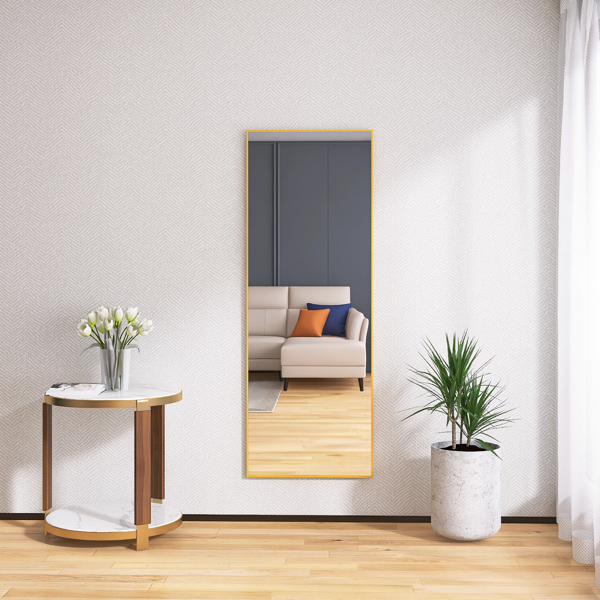 65" x 24" Wall Mounting Full Body Mirror, Full Length Mirror with Stand, Alloy Frame Full-Length Mirror for Living Room, Bedroom, Gold