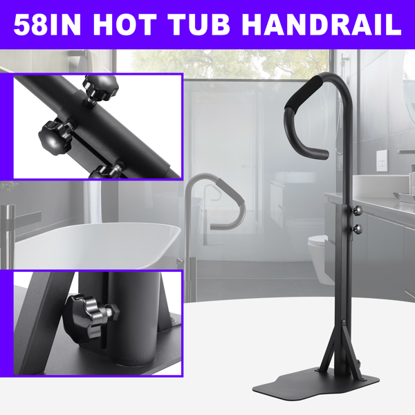 For Hot Tub Steel Accessory Black Hot Tub Handrail Spa Side Handrail Rail New