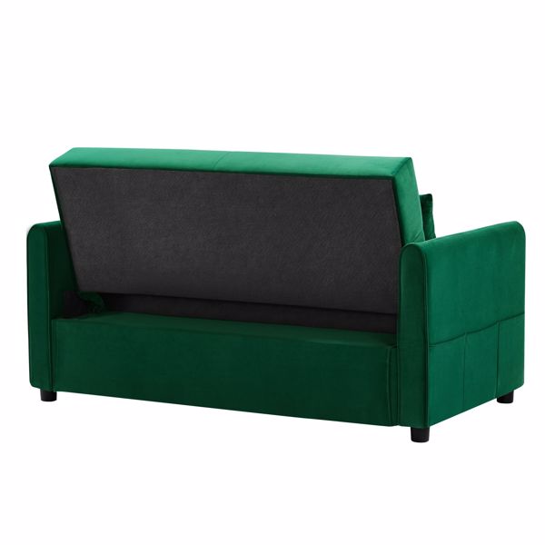 Double seat sofa bed sofa with pull-out bed, adjustable backrest with 2 lumbar pillows for small living rooms, apartments, etc.-Dark Green