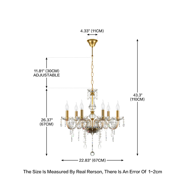 Crystal Chandelier 6 Lights K9 Crystal Ceiling Lamp W/Chains Elegant Home Decor
