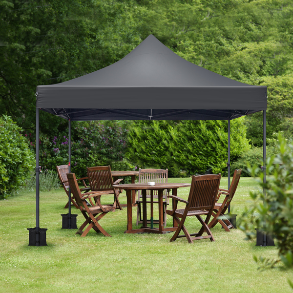 10x10ft Instant Portable Pop Up Canopy Tent  PVC Coated Shelter with Wheeled Carry Case, 4 Sand Bags - Black Top
