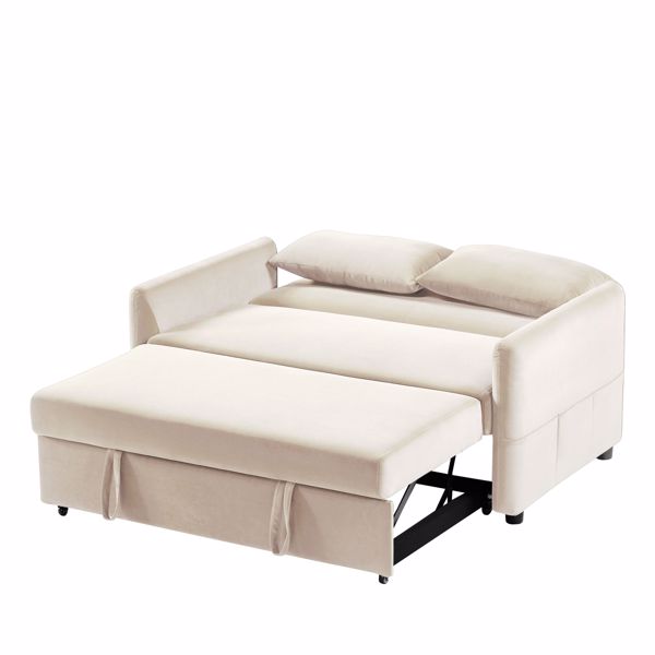 Double seat sofa bed sofa with pull-out bed, adjustable backrest with 2 lumbar pillows for small living rooms, apartments, etc.-Beige