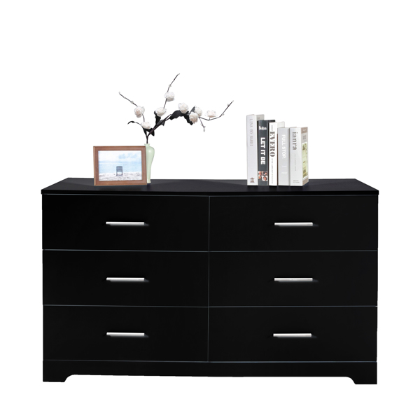  6 Drawer Double Dresser for Bedroom, Wide Storage Cabinet for Living Room Home Entryway, Black