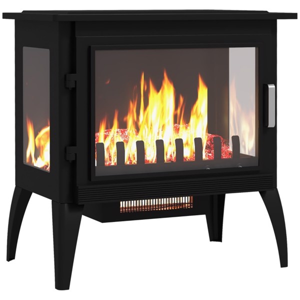 1000W/1500W 24" Electric Fireplace Stove, Freestanding Fireplace Heater with Realistic Flame, Adjustable Temperature, Black-AS