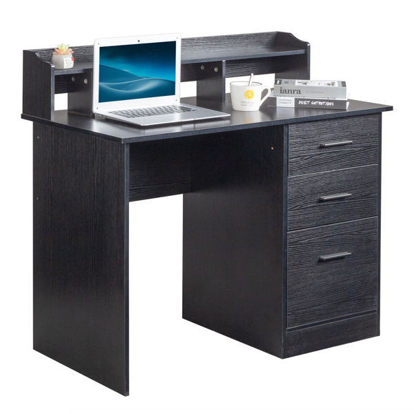 FCH 110*50*95cm Particleboard Paste Triamine Desktop Storage Layer Three Drawers Computer Desk Black Wood Grain