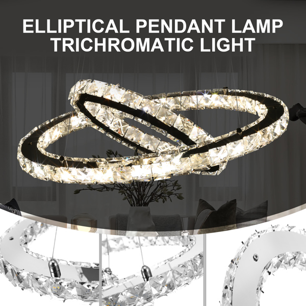2-Ring Crystal Chandelier Flush Mount LED Crystal Light Stainless Steel Pendant Light Fixture