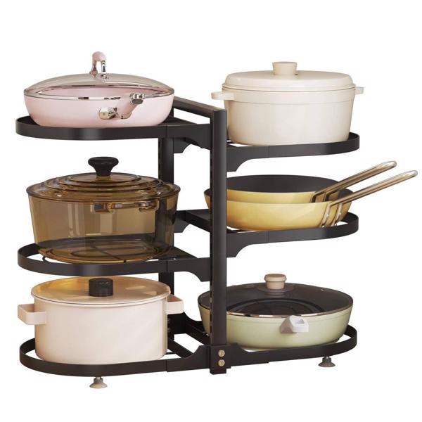 6 Tier Pots and Pans Lid Organizer Rack Holder, Adjustable Pot Organizer Rack for Under Cabinet, Pot Rack For Kitchen Organization and Storage, Black