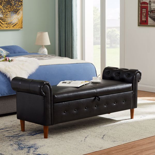 Multifunctional Storage Rectangular Sofa Stool- Black