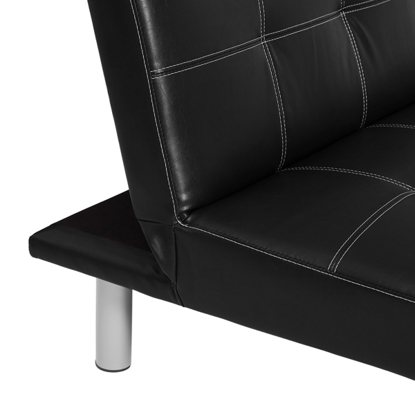 Three-person foldable sofa bed, PU leather, solid wood frame and metal foot support，Can be laid flat as a bed.