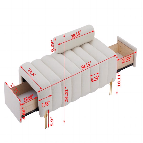 New design pull out storage compartment footstool sofa, teddy velvet material, solid wood frame, metal feet, can be used in living room, study room and many other occasions.-Beige