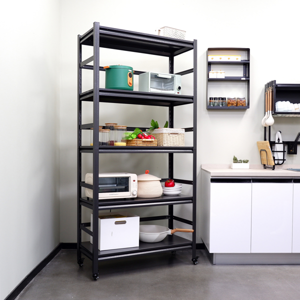H72 * W35.4 * D15.7 Heavy Duty Storage Shelves Adjustable 5-Tier Metal Shelving Unit with Wheels for 2500LBS Load Kitchen, Garage, Pantry, and More 