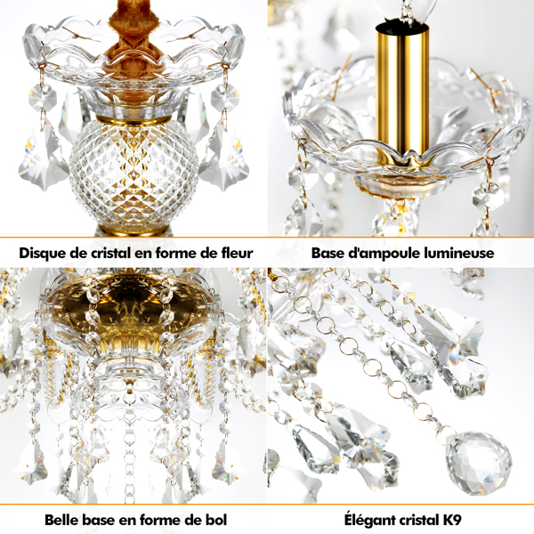 K9 Crystal Ceiling Lamp 10 Lights Gold Crystal Chandeliers Lighting Fixture