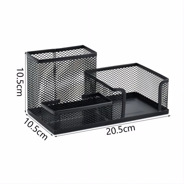 Office small desk storage box, mesh multifunctional 3-cell stationery storage box, equipped with 7 stationery storage tools