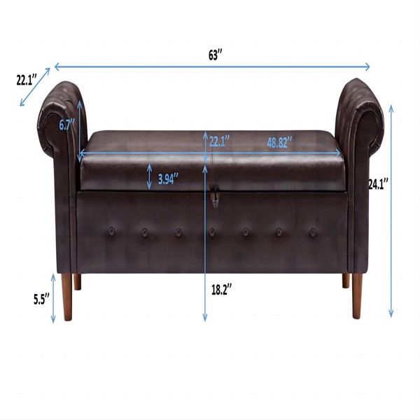 Multifunctional Storage Rectangular Sofa Stool- Brown