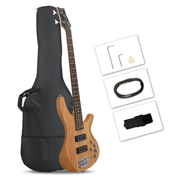 【Do Not Sell on Amazon】Glarry 44 Inch GIB 5 String H-H Pickup Laurel Wood Fingerboard Electric Bass Guitar with Bag and other Accessories Burlywood