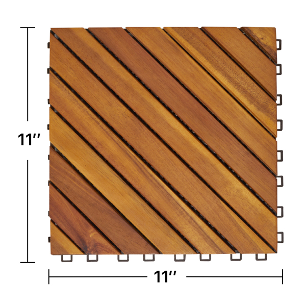 12-Diagonal Slat Acacia Interlocking Deck Tile (Set of 10 Tiles) -AS (Swiship-Ship)（Prohibited by WalMart）