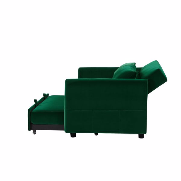 Double seat sofa bed sofa with pull-out bed, adjustable backrest with 2 lumbar pillows for small living rooms, apartments, etc.-Dark Green