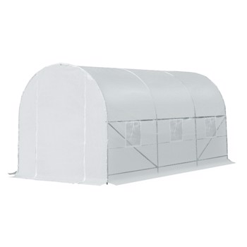 Walk-In Tunnel Greenhouse, Large Garden Hot House Kit with 6 Roll-up Windows & Roll Up Door 15\\' x 7\\' x 7\\' -AS