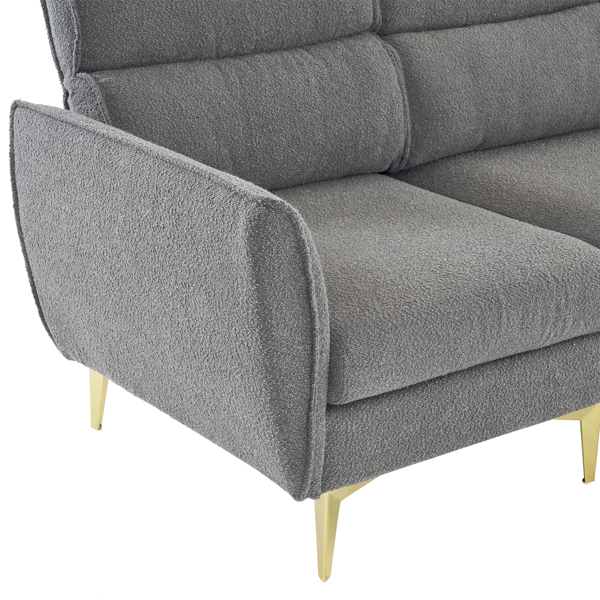 282*142*88cm Pushback Chair Shape Four Seats with Footstool Boucle Yarn Diamond Electroplated Gold Triple Leg Indoor Modular Sofa Light Gray