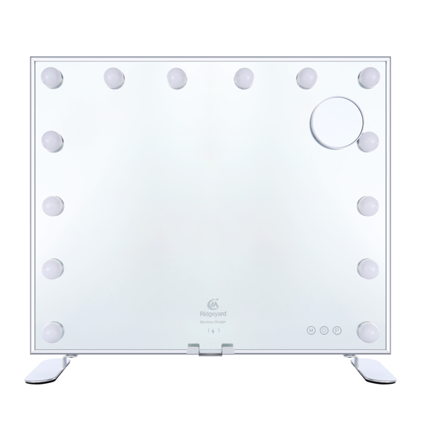 Vanity Mirror with 14 Dimmable Bulbs, 19.7x23.6inch, 3-Color Modes Cosmetic Mirror with 5X Magnification, USB/Type-C Output, Touch Control for Bedroom Bathroom Makeup Desk