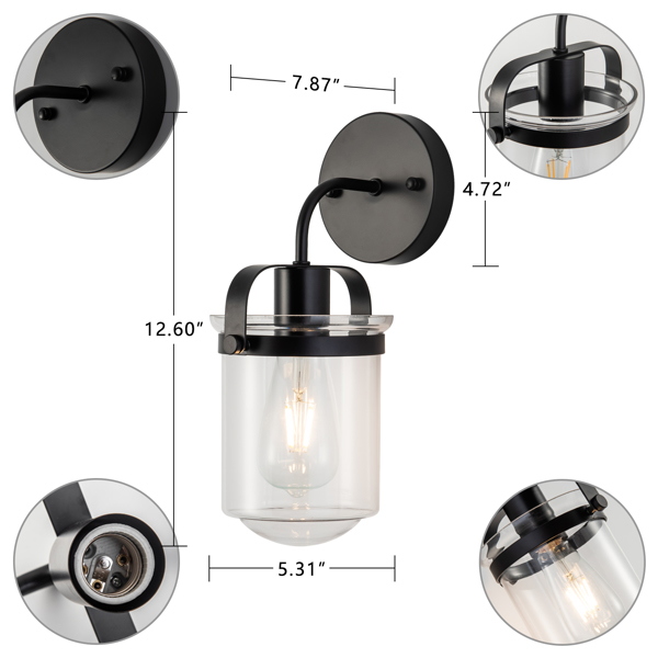 1-Light Wall Lamp with Clear Glass Shade，Modern Wall Sconce， Industrial Indoor Wall Light Fixture for Bathroom Living Room Bedroom Over Kitchen Sink，E26 Socket, Bulbs Not Included