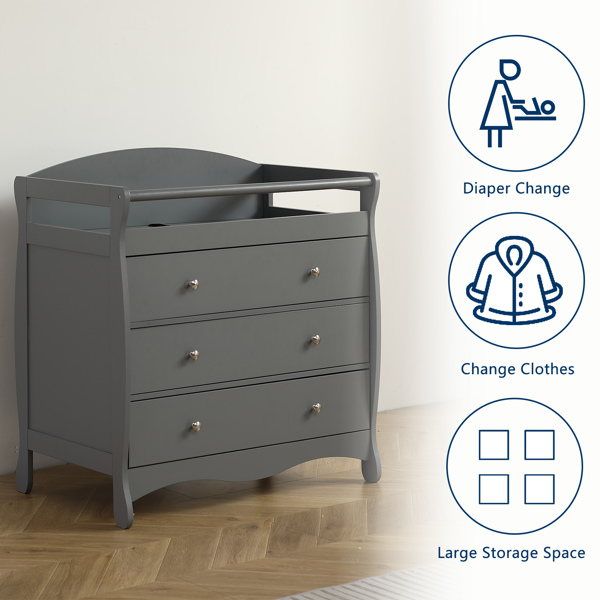 90*58*99cm Three Drawers With Seat Belt Baby Wooden Bed Nursing Table Grey(Replacement code: 84503576)