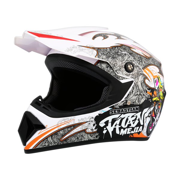 Adult Motorcycle ATV DOT Helmets With Gloves + Goggles Motocross Off Road Helmet For Dirt Bike Full Face Helmet White Color XL