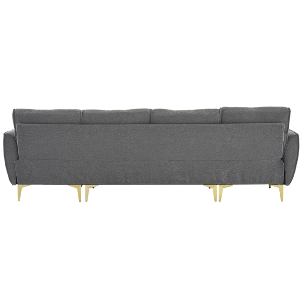 282*142*88cm Pushback Chair Shape Four Seats with Footstool Boucle Yarn Diamond Electroplated Gold Triple Leg Indoor Modular Sofa Light Gray