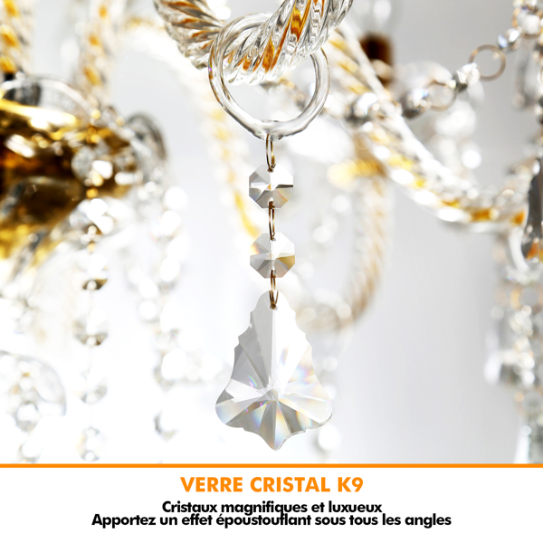 K9 Crystal Ceiling Lamp 10 Lights Gold Crystal Chandeliers Lighting Fixture