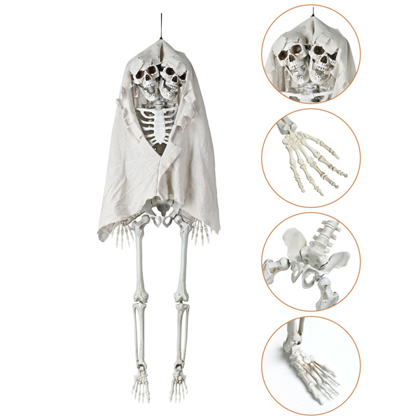 65" Two Headed Halloween Skeleton Bone Life Size Posable Prop Spooky Party Decoration Haunted House Bird Deterrent （No shipments on weekends）