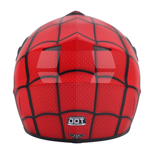 DOT Youth Full Face Helmet Motorcycle Spider Motocross Off-road Helmet For Dirt Bike ATV Cycling Racing Bike Size XL 59-60cm Red Color