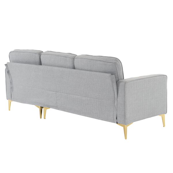 218*141*87cm Burlap Diamond Electroplated Gold Trident Legs Three Seats With Footstool Indoor Modular Sofa Light Gray