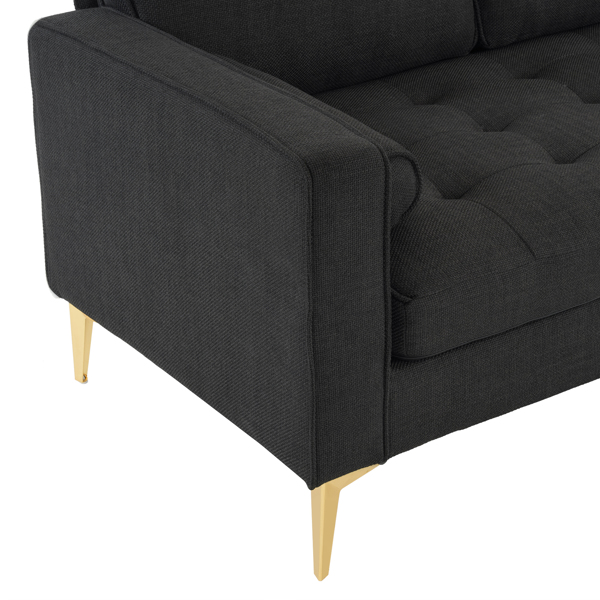 218*141*87cm Burlap Diamond Electroplated Gold Trident Legs Three Seats With Footstool Indoor Modular Sofa Black