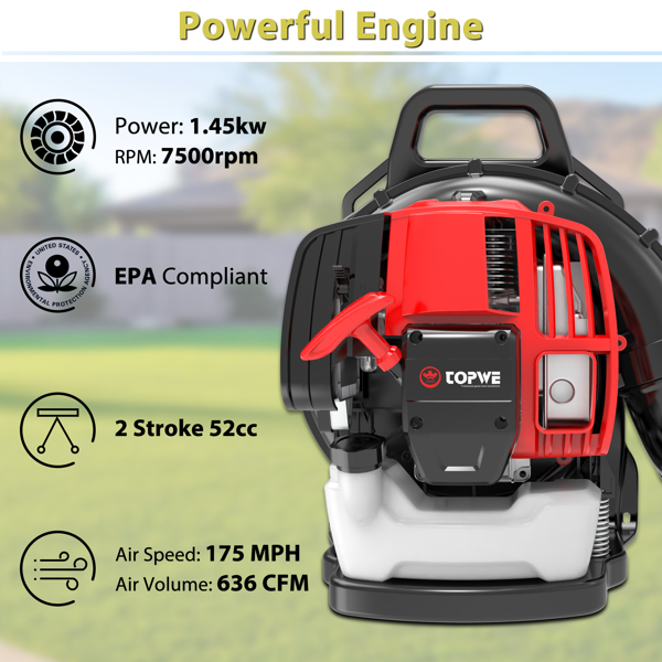 2-Stroke Commercial Backpack Leaf Blower Gas Powered Grass Lawn Blowing Machine, Red
