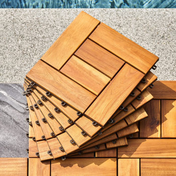 6 puzzle slats per tile rown Acacia Interlocking Wooden Deck tile (Set of 10 Tiles) (Swiship-Ship)（Prohibited by WalMart）