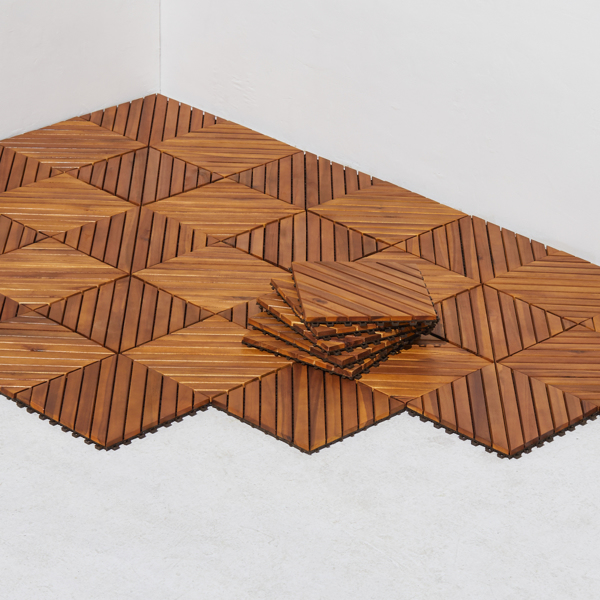 12-Diagonal Slat Acacia Interlocking Deck Tile (Set of 10 Tiles) -AS (Swiship-Ship)（Prohibited by WalMart）
