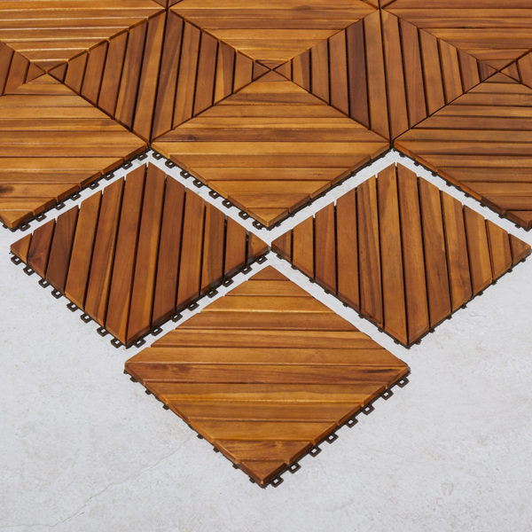 12-Diagonal Slat Acacia Interlocking Deck Tile (Set of 10 Tiles) -AS (Swiship-Ship)（Prohibited by WalMart）