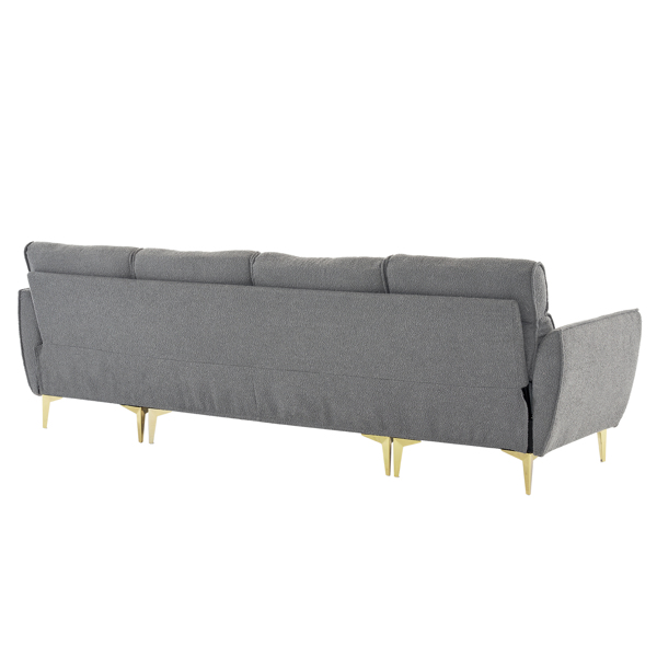 282*142*88cm Pushback Chair Shape Four Seats with Footstool Boucle Yarn Diamond Electroplated Gold Triple Leg Indoor Modular Sofa Light Gray