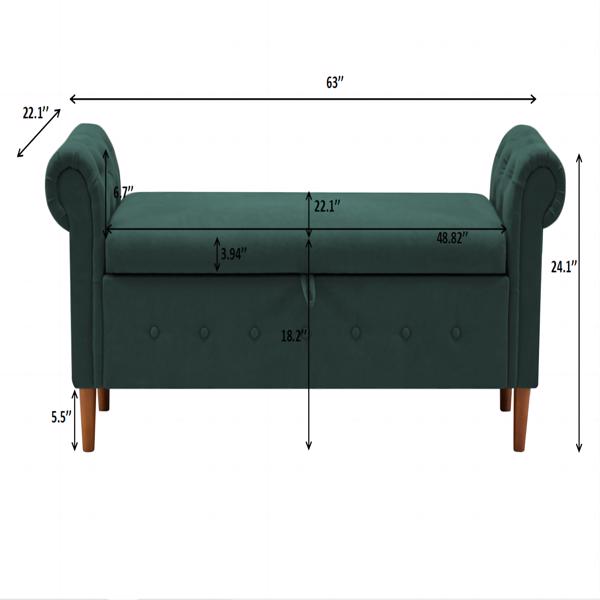 Multifunctional Storage Rectangular Sofa Stool- Green