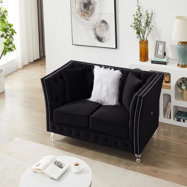 Black, Velvet, Two-Seater Sofa, Cushion Combination Lounge Sofa, Deep Tufted Button Luxury Sofa for Living Room (LTL delivery time is relatively long, please provide a real phone number)