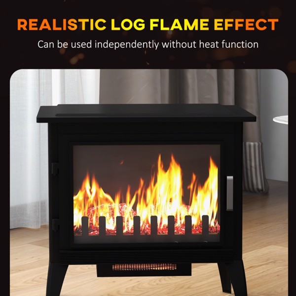 1000W/1500W 24" Electric Fireplace Stove, Freestanding Fireplace Heater with Realistic Flame, Adjustable Temperature, Black-AS