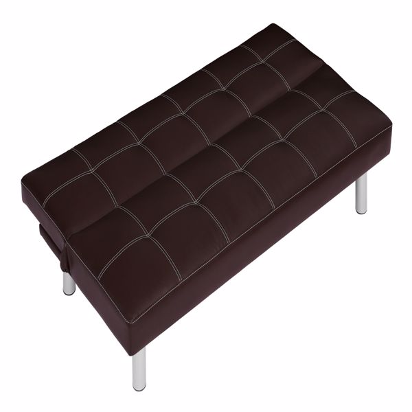 Three-person foldable sofa bed, PU leather, solid wood frame and metal foot support，Can be laid flat as a bed.