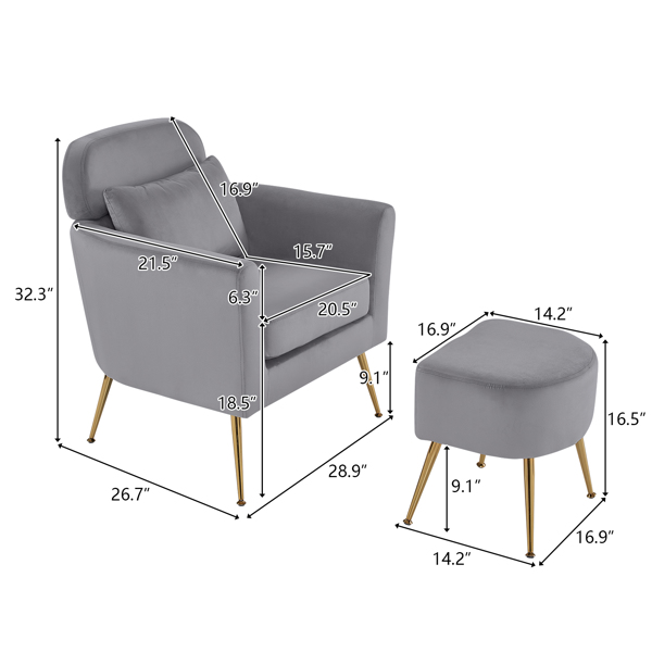 Half Disassembled Single Chair With Gold Feet And Pedals  Flannelette Indoor Leisure Chair Dark Gray
