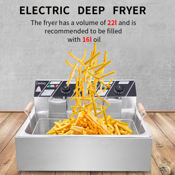 Eh83O 110V Oil Consumption 12.7Qt/12L Oil Pan Total Capacity 23.26Qt/22L Stainless Steel Large Single-Cylinder Electric Fryer 5000W Max