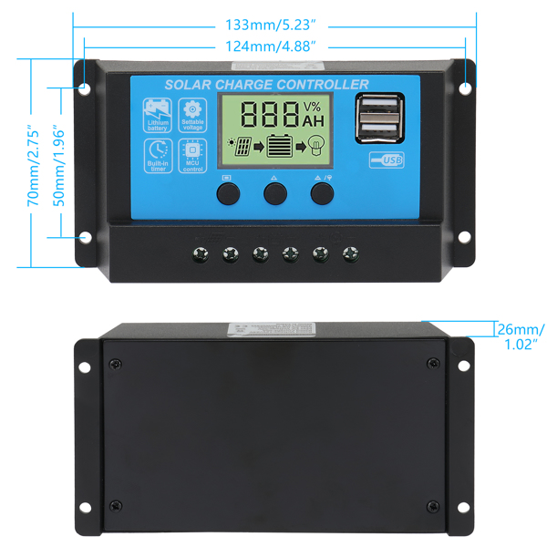 LEADZM 30 A, 12 V / 24 V Solar Charge Controller, Solar Panel Battery Intelligent Controller with 5 V Dual USB Port and LCD Display