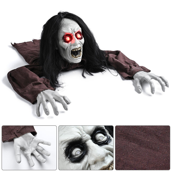 Halloween Light-Up Zombie Groundbreaker Animated with red LED flashing eyes and Creepy Sound for Halloween Outdoor, Lawn, Yard, Patio Decoration, Halloween Haunted House Decorations（No shipping on wee