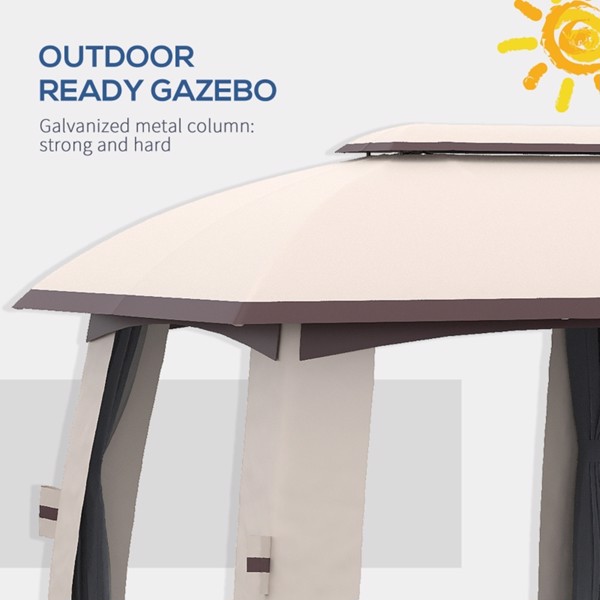 Outdoor Patio Gazebo 10' x 20' Gazebo Canopy Shelter with Netting Beige-AS