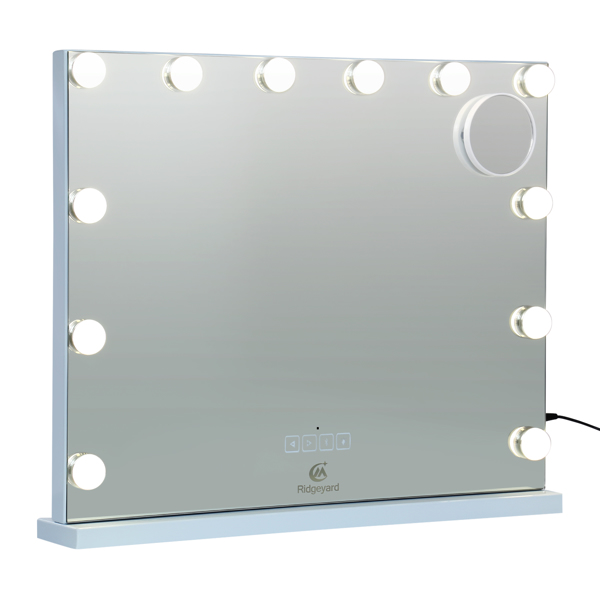 Makeup Mirror with 3 Colors Lights 12 Dimmable LED Bulbs Bluetooth Detachable 5X Magnification Tabletop Mirror with Smart Touch Control