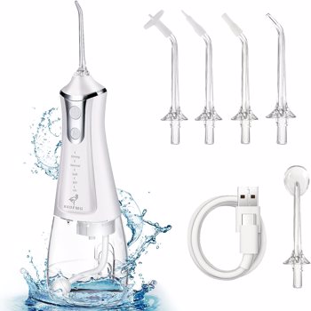 Water Flosser for Teeth Cleaning, Cordless Water Flosser with Adjustable Level Pressure, 300ML Detachable Water Tank, 5 Water Jet Replacements, IPX6 Waterproof