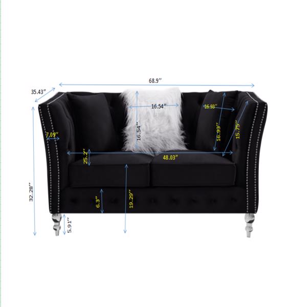 Black, Velvet, 2+3 Seat Sofa Set, Cushion Combination Lounge Sofa, Deep Tufted Button Luxury Sofa for Living Room(LTL delivery time is relatively long, please provide a real phone number)